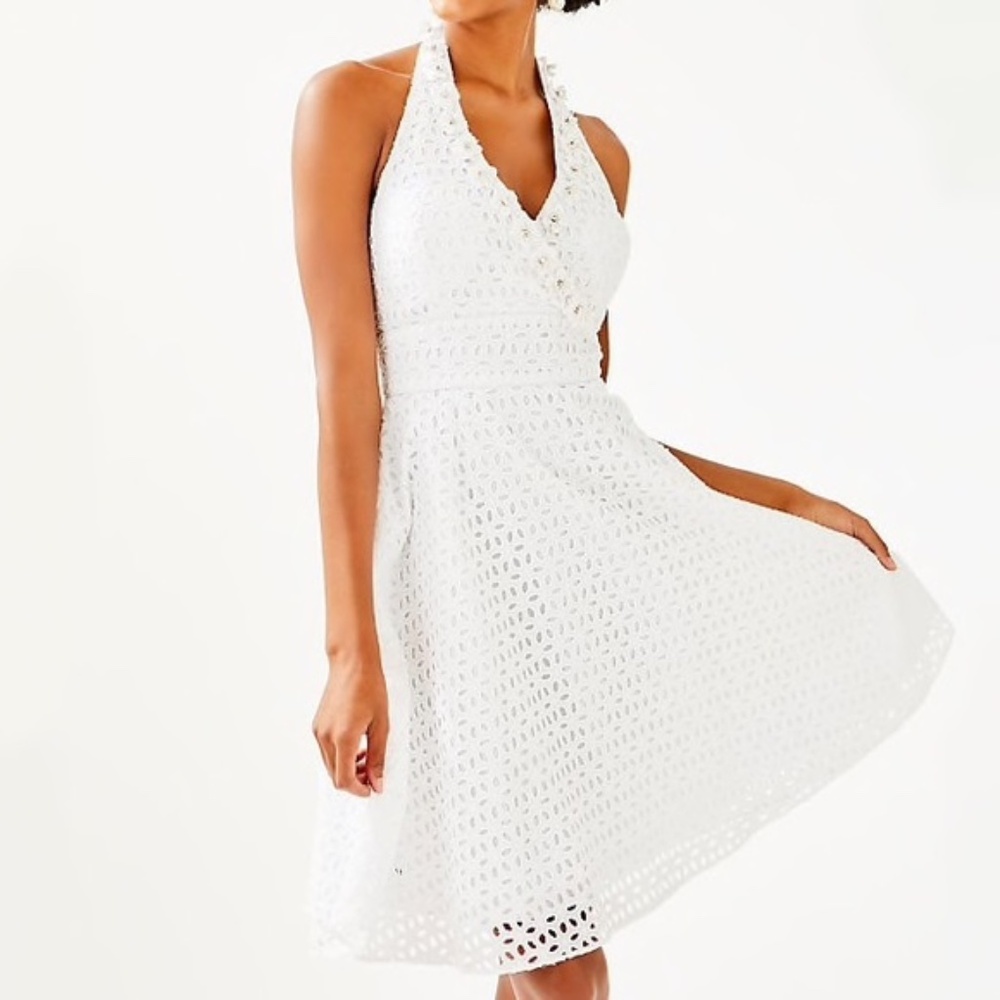 NWT‎ Lilly Pulitzer Willa Midi Dress in Resort White Oval Flower Petal Eyelet 8